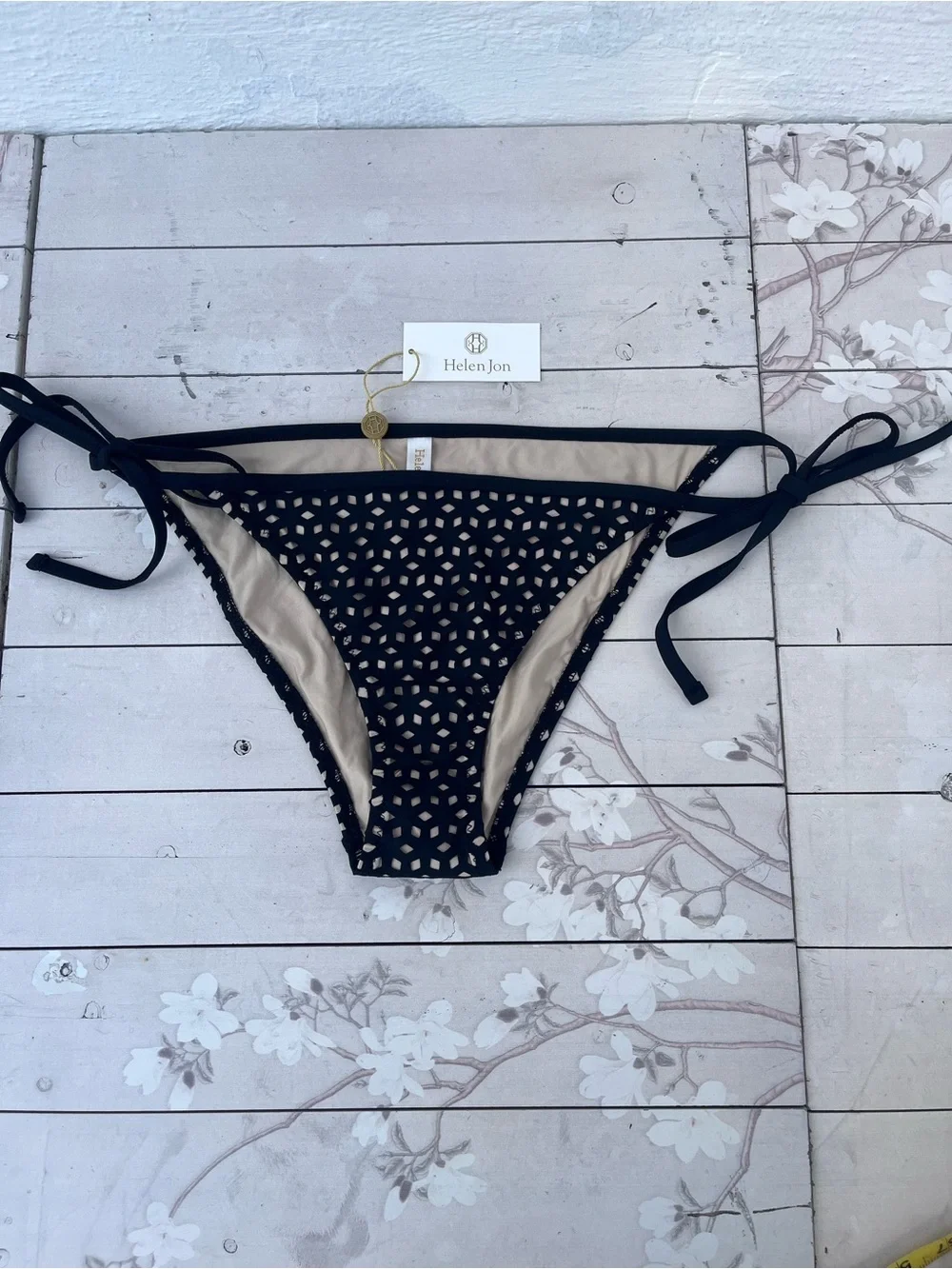 Helen Jon Black Crochet cover up and String Bikini Bottom - Picture 2 of 11